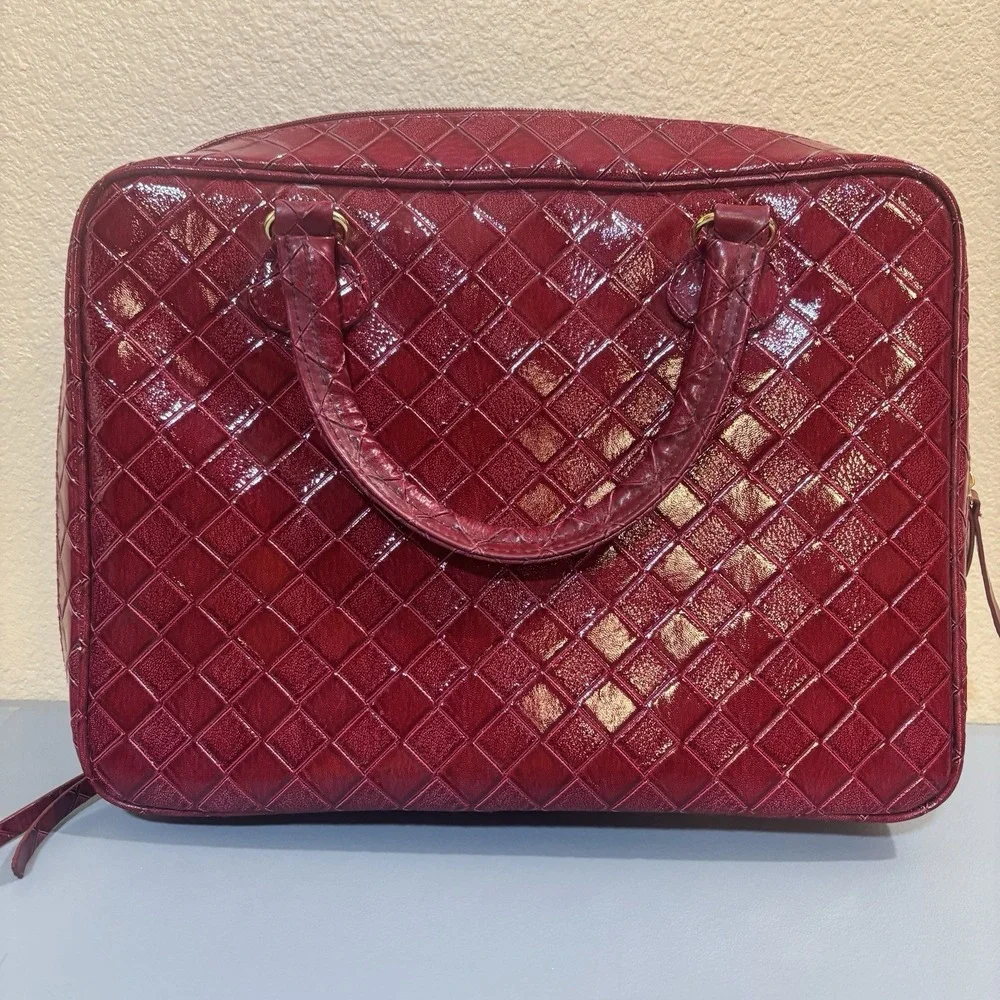Estée Lauder Cosmetic Makeup Bag Tote Large Red Woven Solid Double Handles